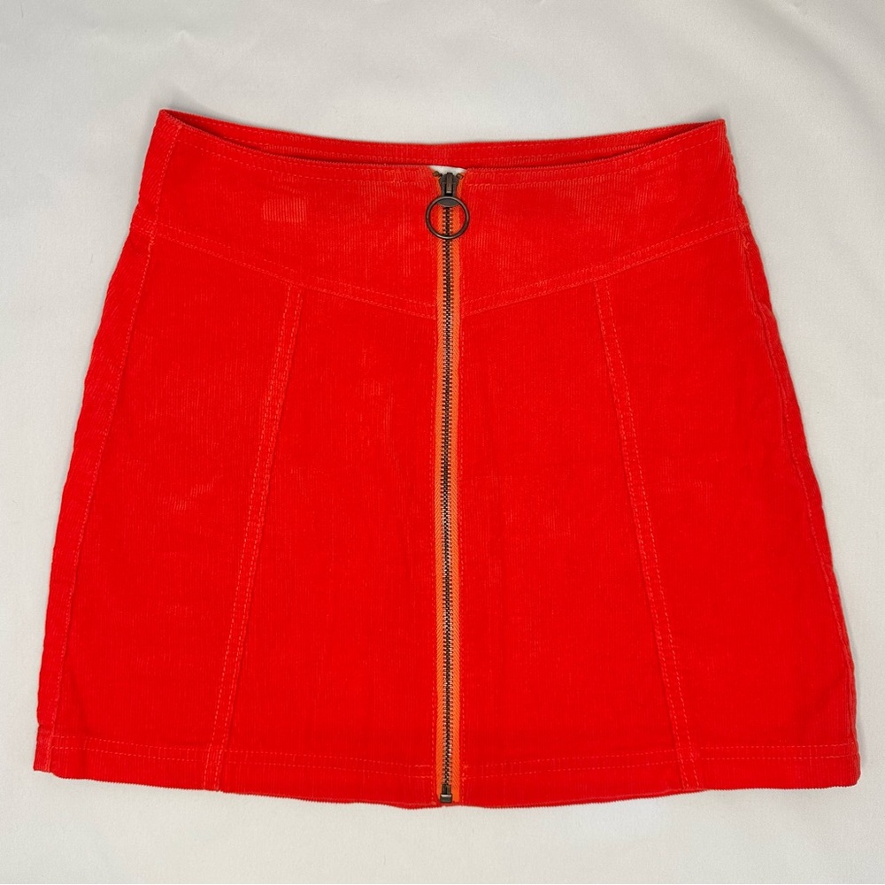 Forever 21 Red Mini Corduroy Skirt with Front Zipper Sz 24